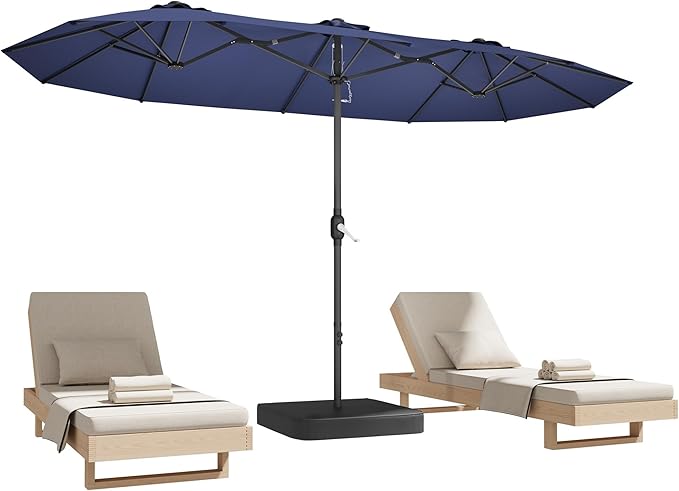 15ft Patio Umbrella with Base,Large Outdoor Double-Sided Rectangle Umbrella