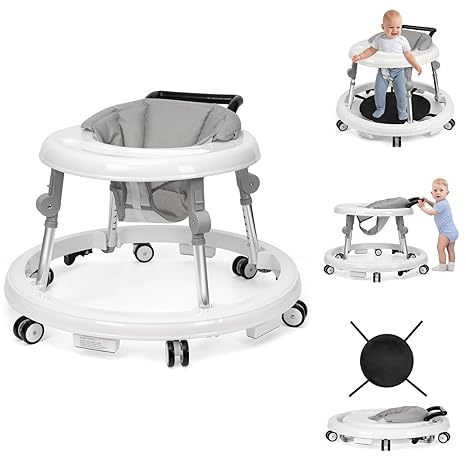 Walker Foldable with 9 Adjustable Heights, Baby Walker with Wheels Portable