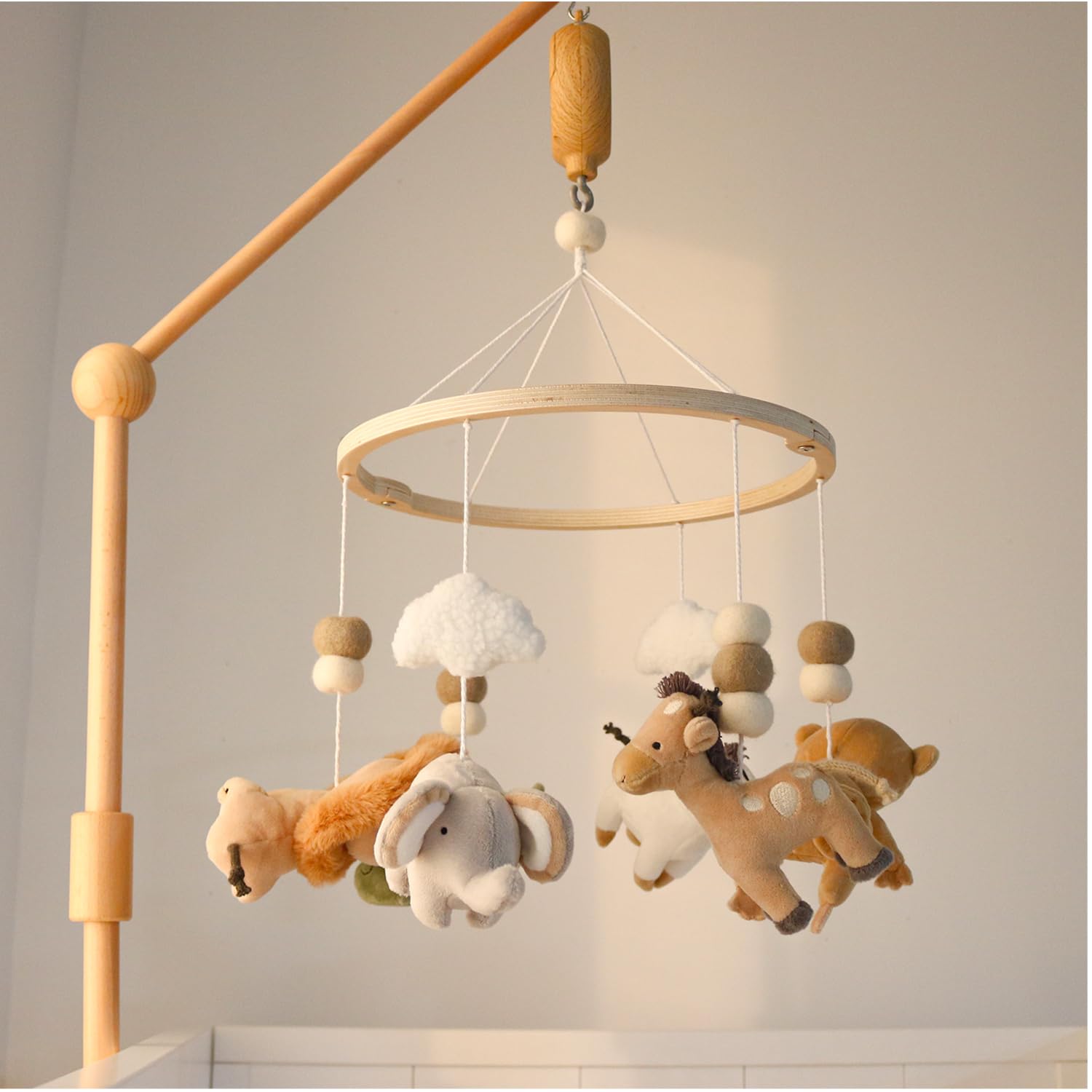 Crib Mobile for Boys or Girls - Wooden Musical Baby Crib Mobile with 12 Lullabies