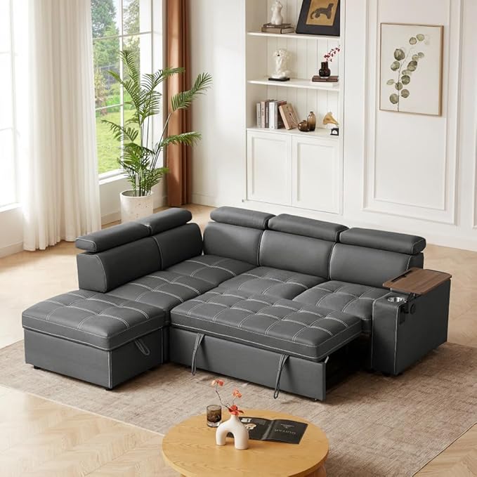 90 inch Ultra-fine Fiber Segmented Sleeper Sofa with Pull-Out Bed,Living Room