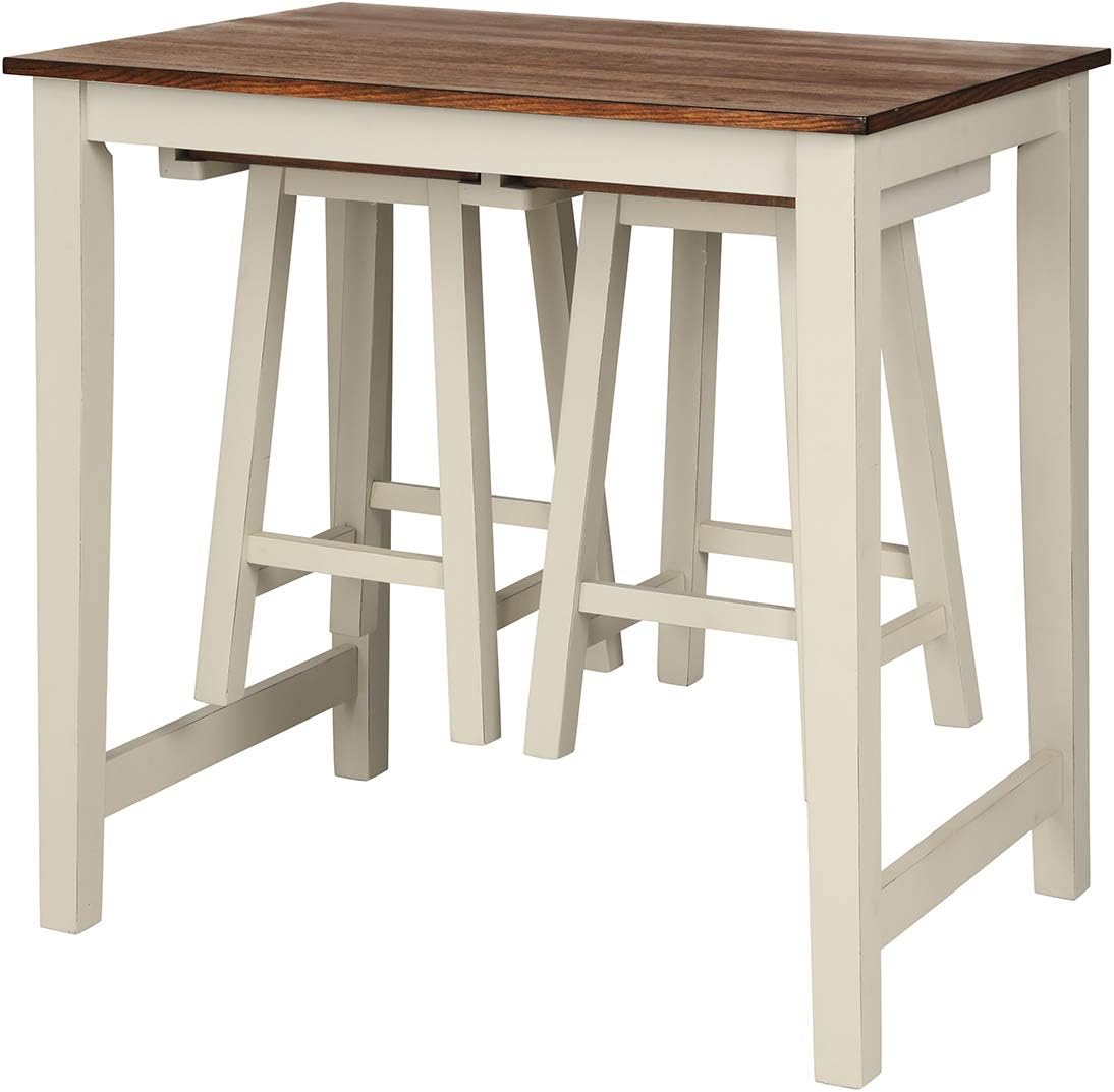 3 Piece Pub Dining Set, Counter Height Pub Table with 2 Saddle Bar Stools