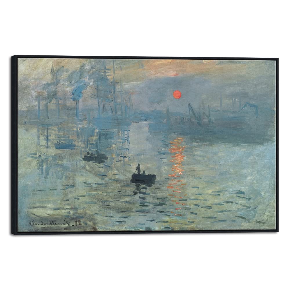 Extra Large Black Framed Art Impression Sunrise of Claude Monet Famous Paintings Reproduction Seascape Artwork Pictures on Canvas Wall Art for Home Decorations Black