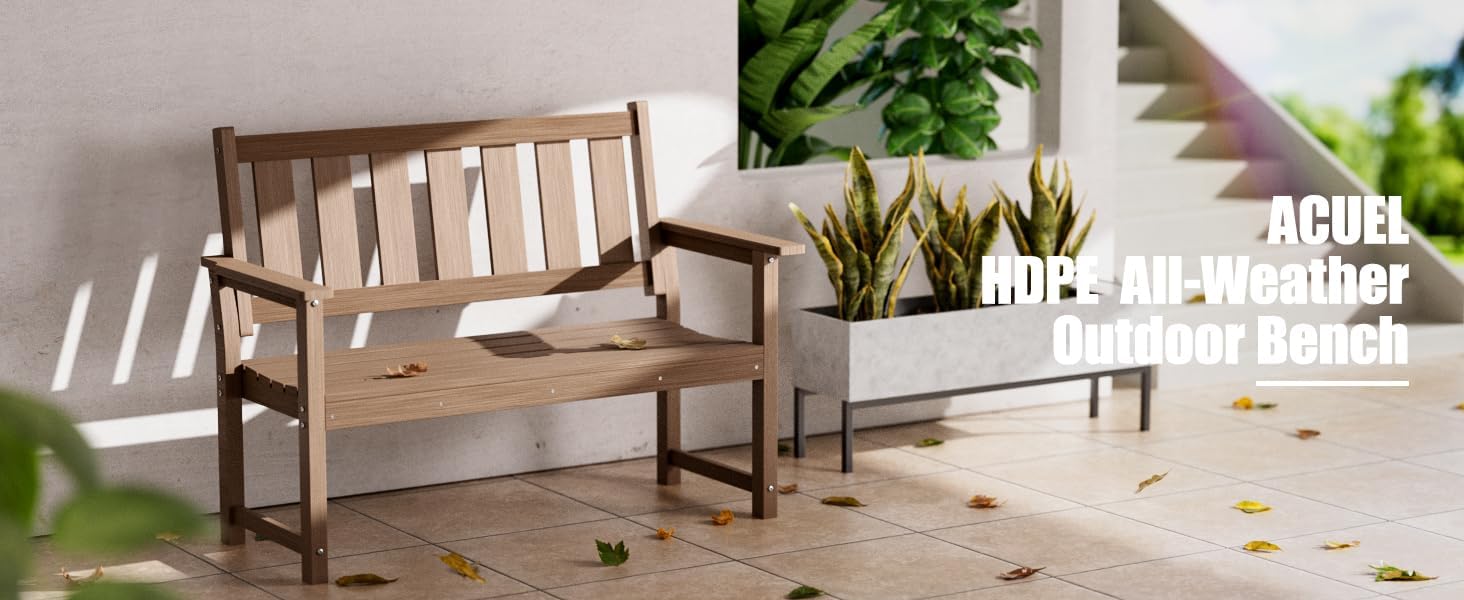 HDPE Memorial Bench – 50'' Weatherproof Durable Outdoor Bench, 2-Person Park Bench