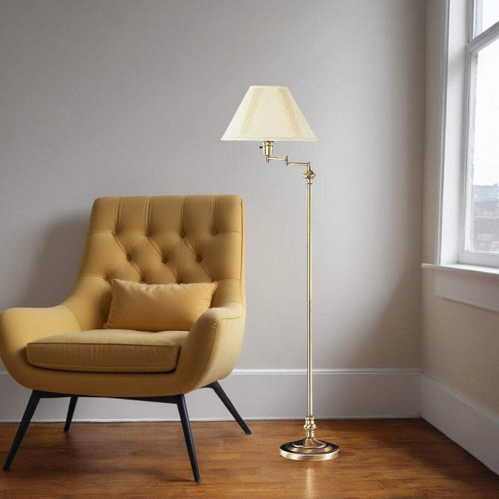 526330 59 in. Swing Arm Floor Lamp with Beige Empire Shade Bronze