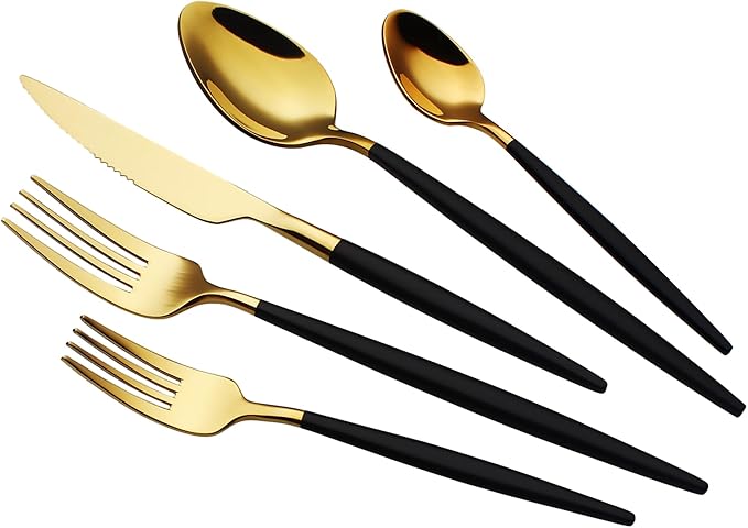 20 Piece Luxury Silverware Set for 4 Golden Handle Mirror-Polished 18/10 Stainless