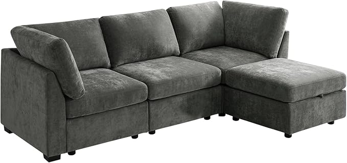 Sofa Couch Set with Storage Ottoman for Living Room