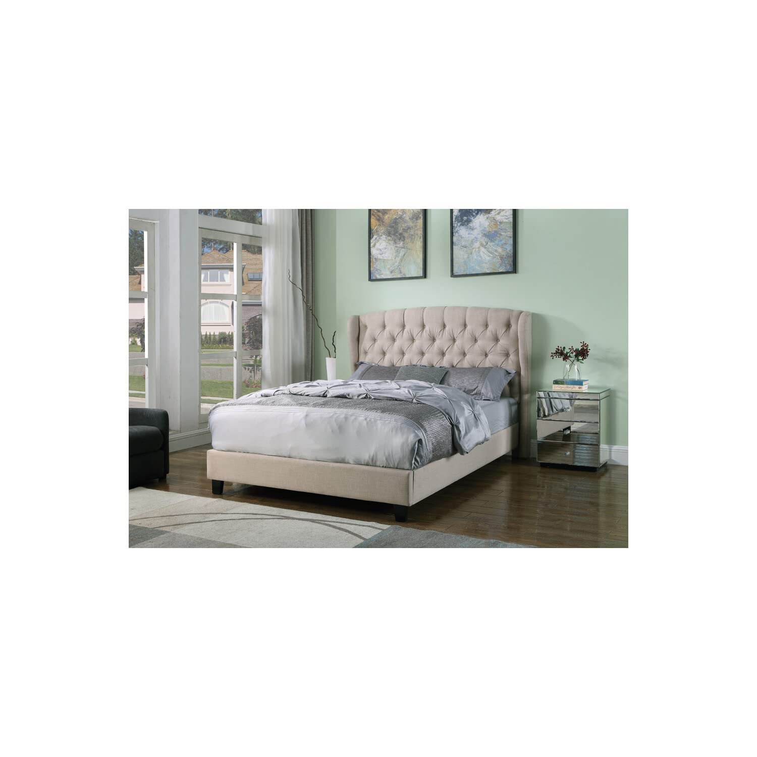 Upholstered Tufted with Wingback Platform Bed California King,Bed Frames