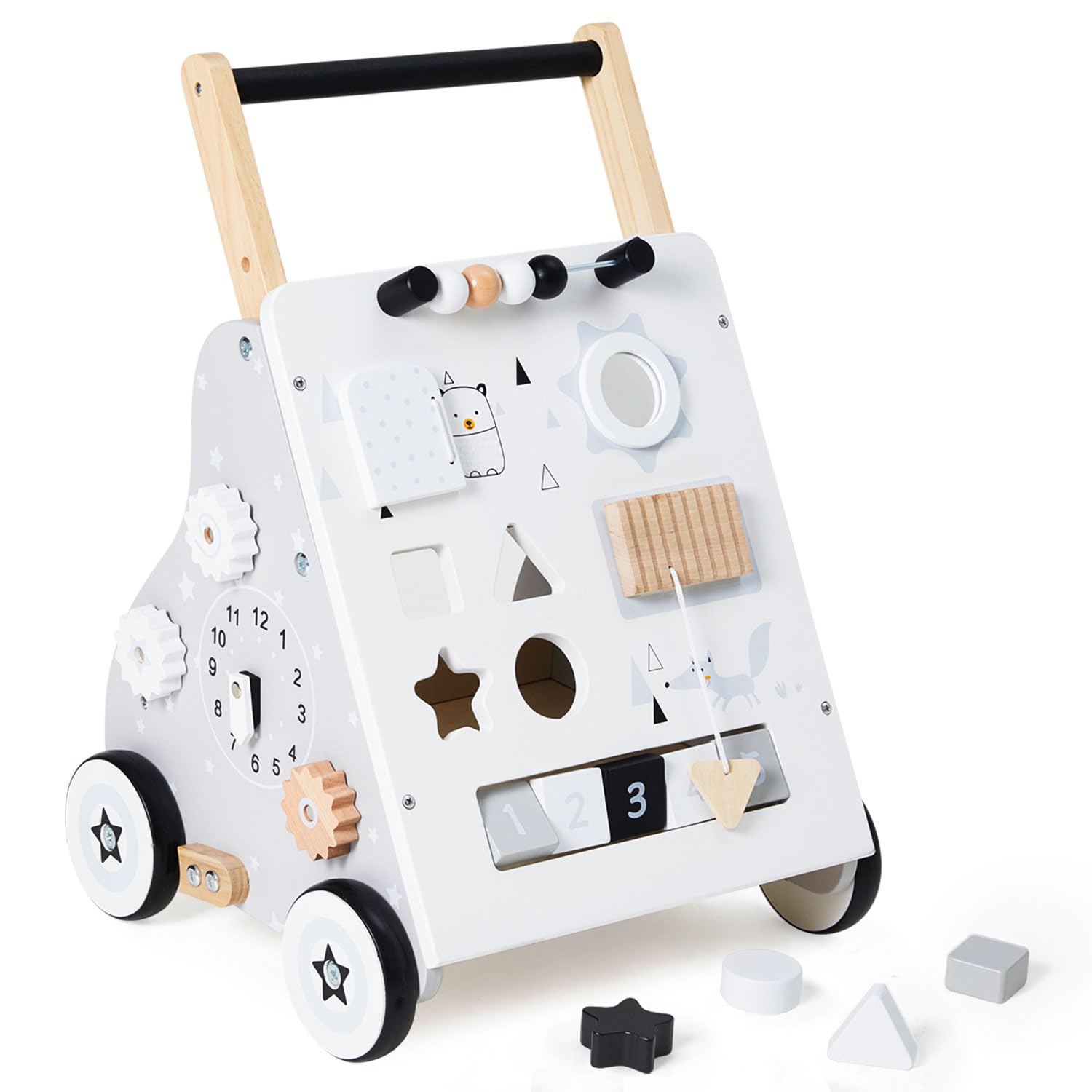 Wooden Baby Walker, Baby Push Walker with Wheel, Push and Pull Toys Learning to Walk