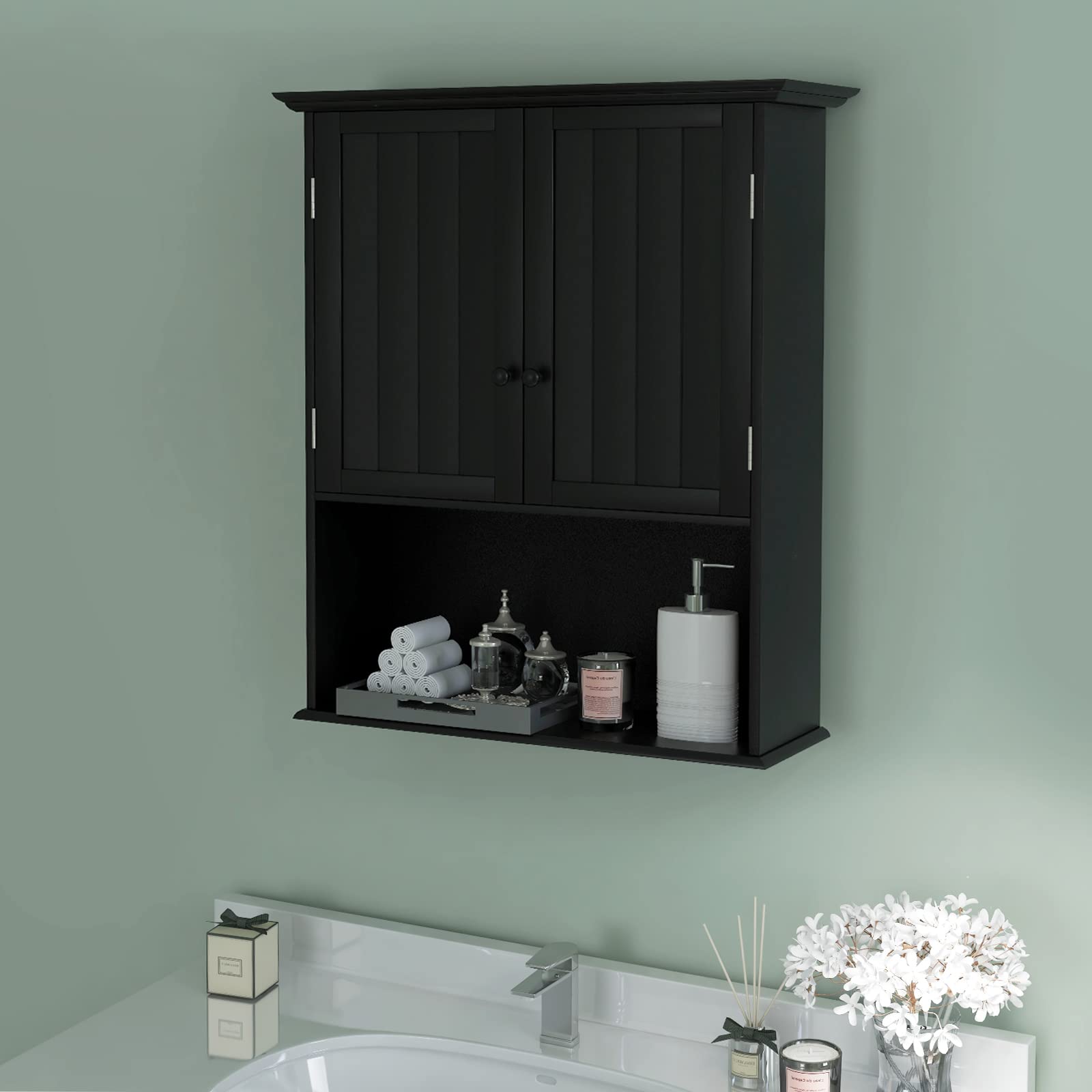 Wall Mount Bathroom Cabinet Wooden Medicine Cabinet Storage Organizer
