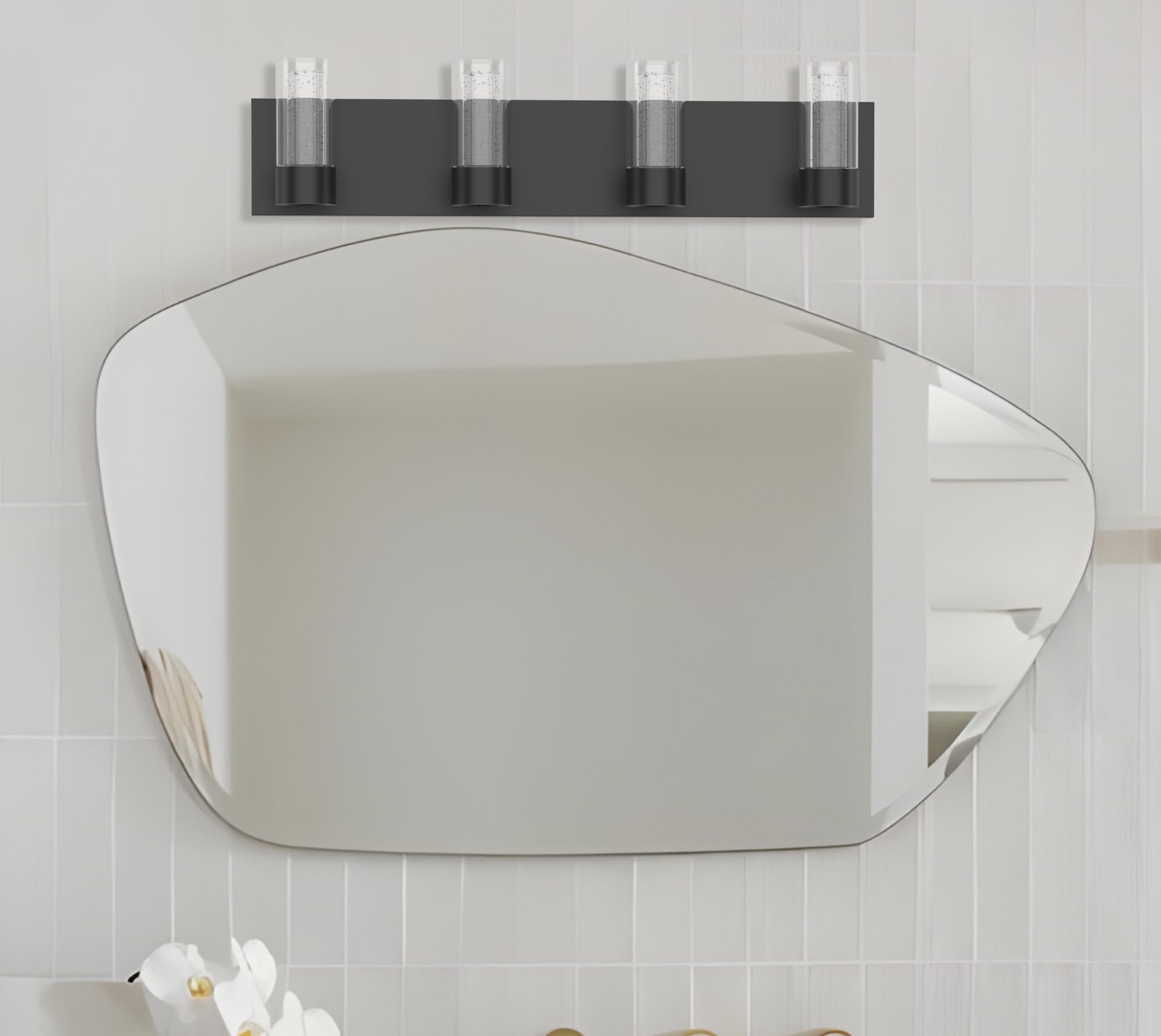Modern 4-Light Vanity Light Fixture, Integrated Led and Premium Bubble Glass, for Bathroom