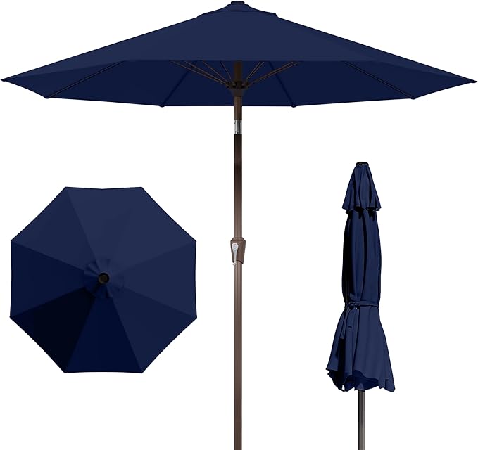 9FT Patio Umbrella Outdoor with Auto-Tilt Crank & 8 Sturdy Fiberglass Ribs
