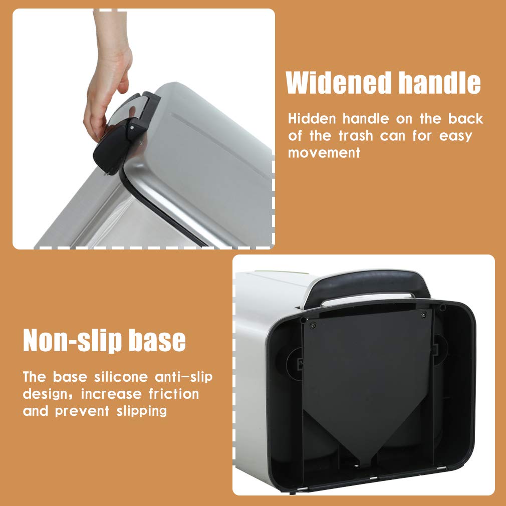 Kitchen Trash Can with Lid for Office Bedroom Bathroom Step Trash Bin Fingerprint-Proof Brushed Stainless Steel Trash Can 10 Gallon/ 40L