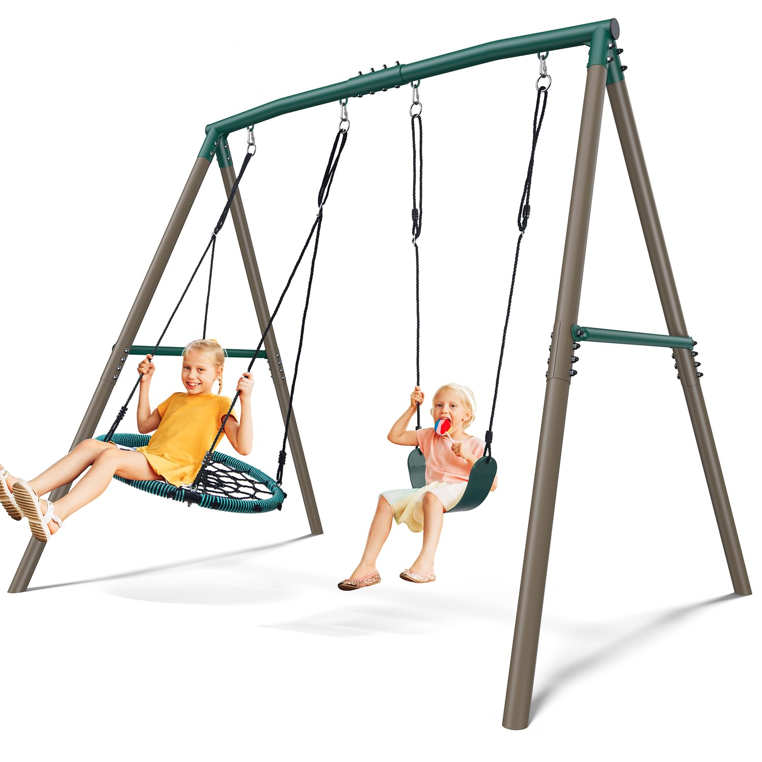 7.5ft Tall Swing Sets for Backyard, 500lbs Heavy Duty Swing Set for Kids and Adults