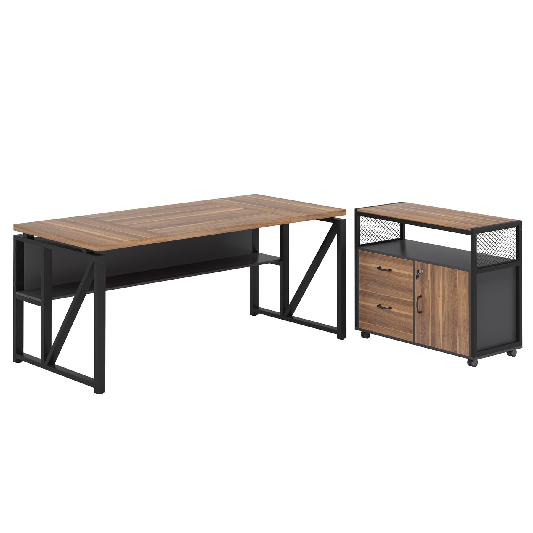 63" Executive Desk with Reversible File Cabinet, Large L-Shaped Office Desk