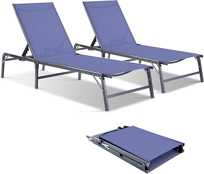 Outdoor Chaise Lounge Chair Set of 2 - Foldable Assemble-Free Outdoor Lounge