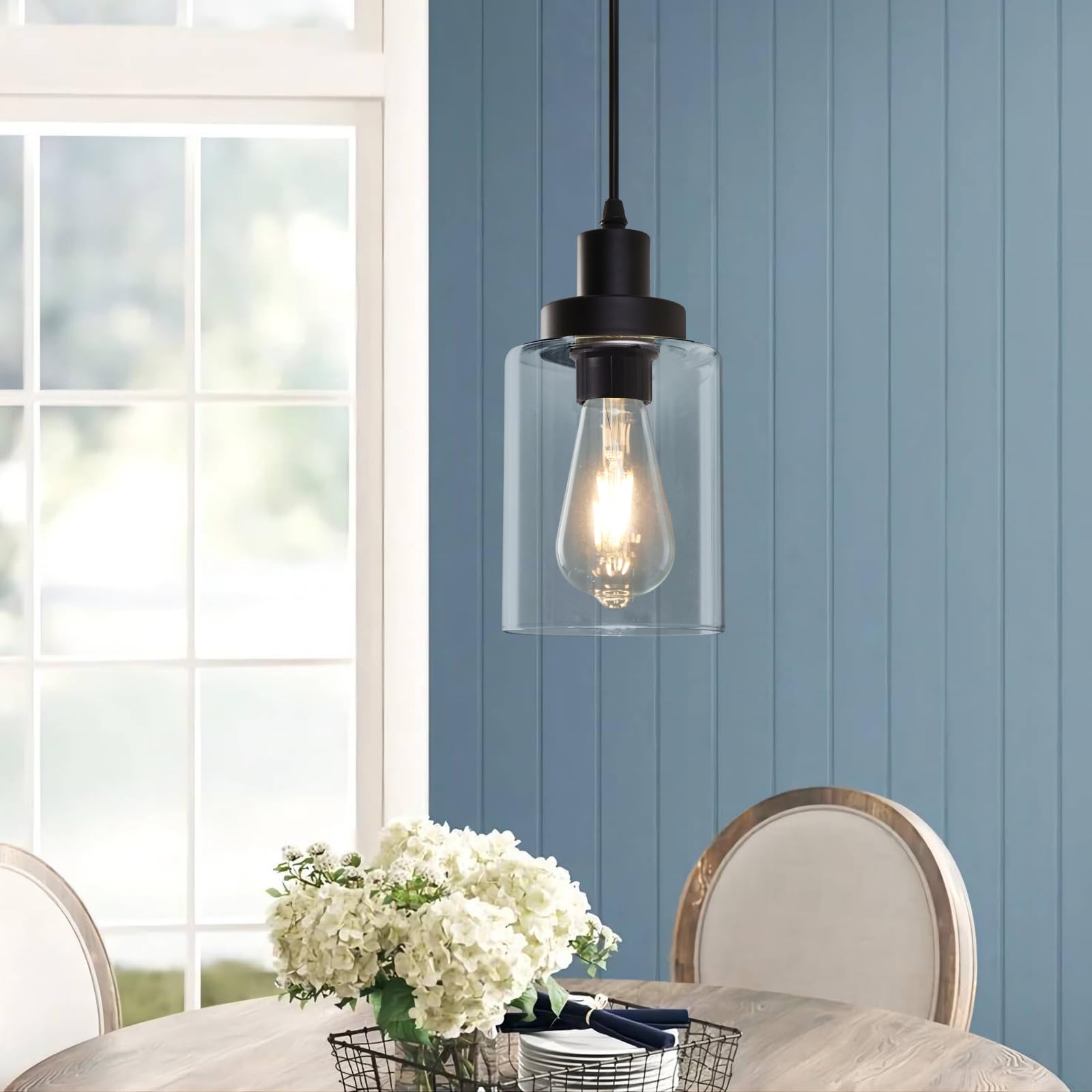 Industrial Pendant Lighting, Modern Clear Glass Shade