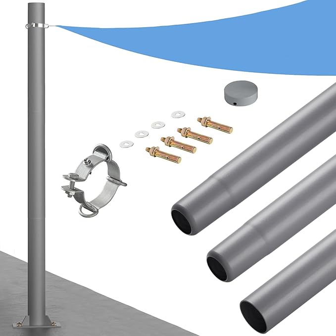 2 Pack Sun Shade Poles 10Ft Shade Sail Poles with Flat Base 2.4" Diameter