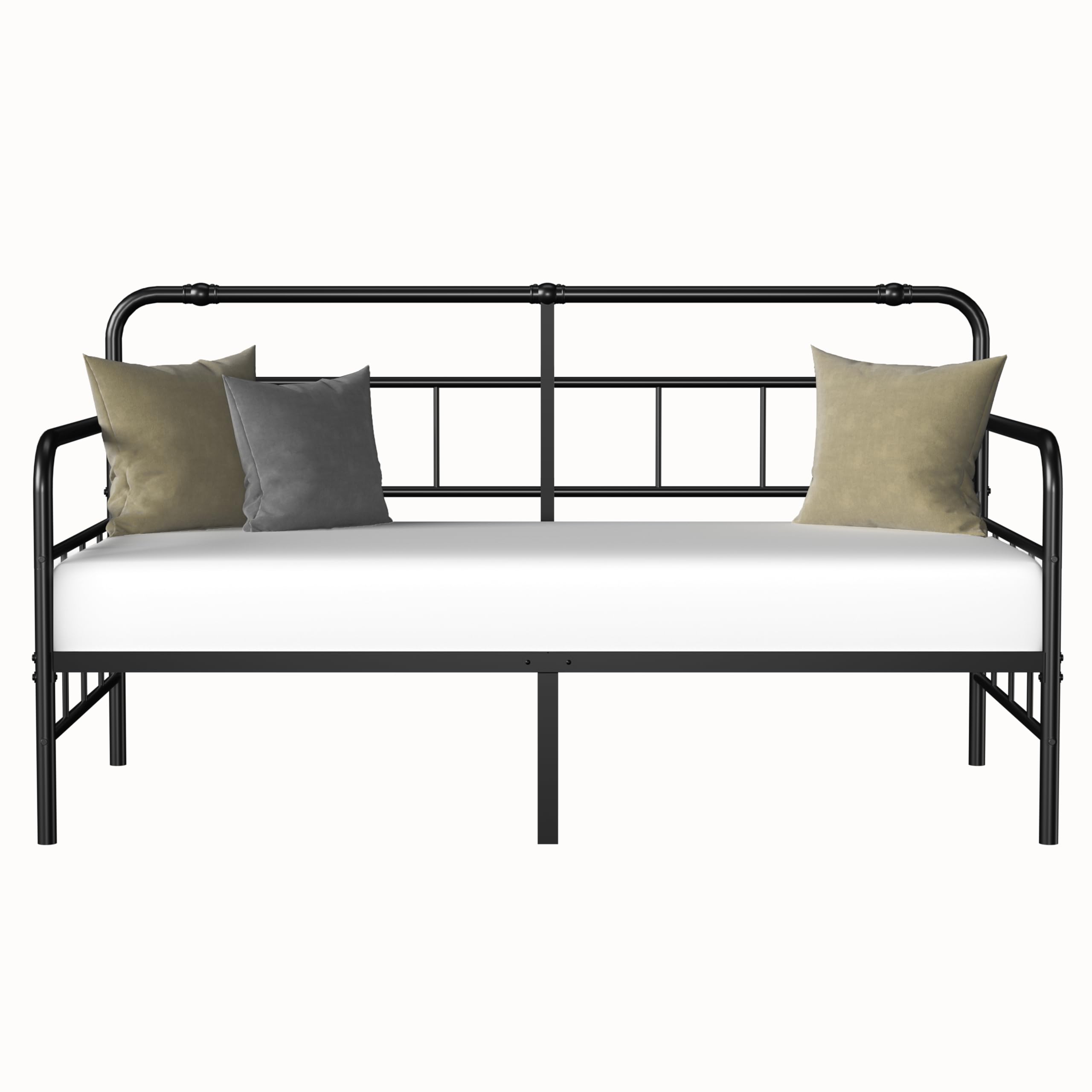 Daybed-Metal-Twin-Size-Bed-Frame - with Headboard, Heavy Duty Steel Slats Support