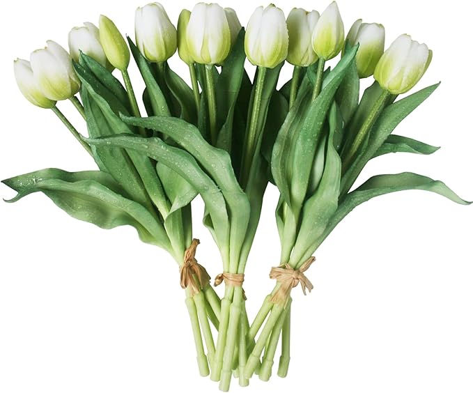 15pcs Artificial Tulips Flowers, Fake Tulips Real Touch, Faux Latex Bouquets