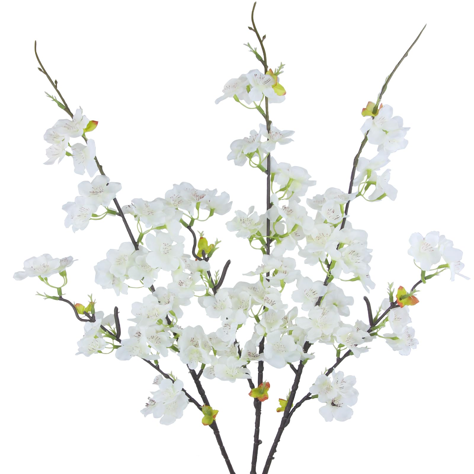 3 Pcs Artificial Cherry Blossom Branches Flowers White Silk Peach Flowers Bulk Faux