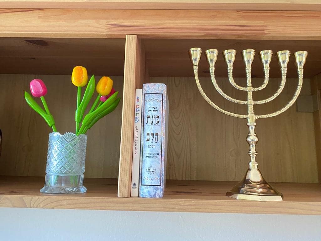 Authentic Brass Menorah - 7-Branch Candle Holder from Jerusalem, Israel - Antique Design