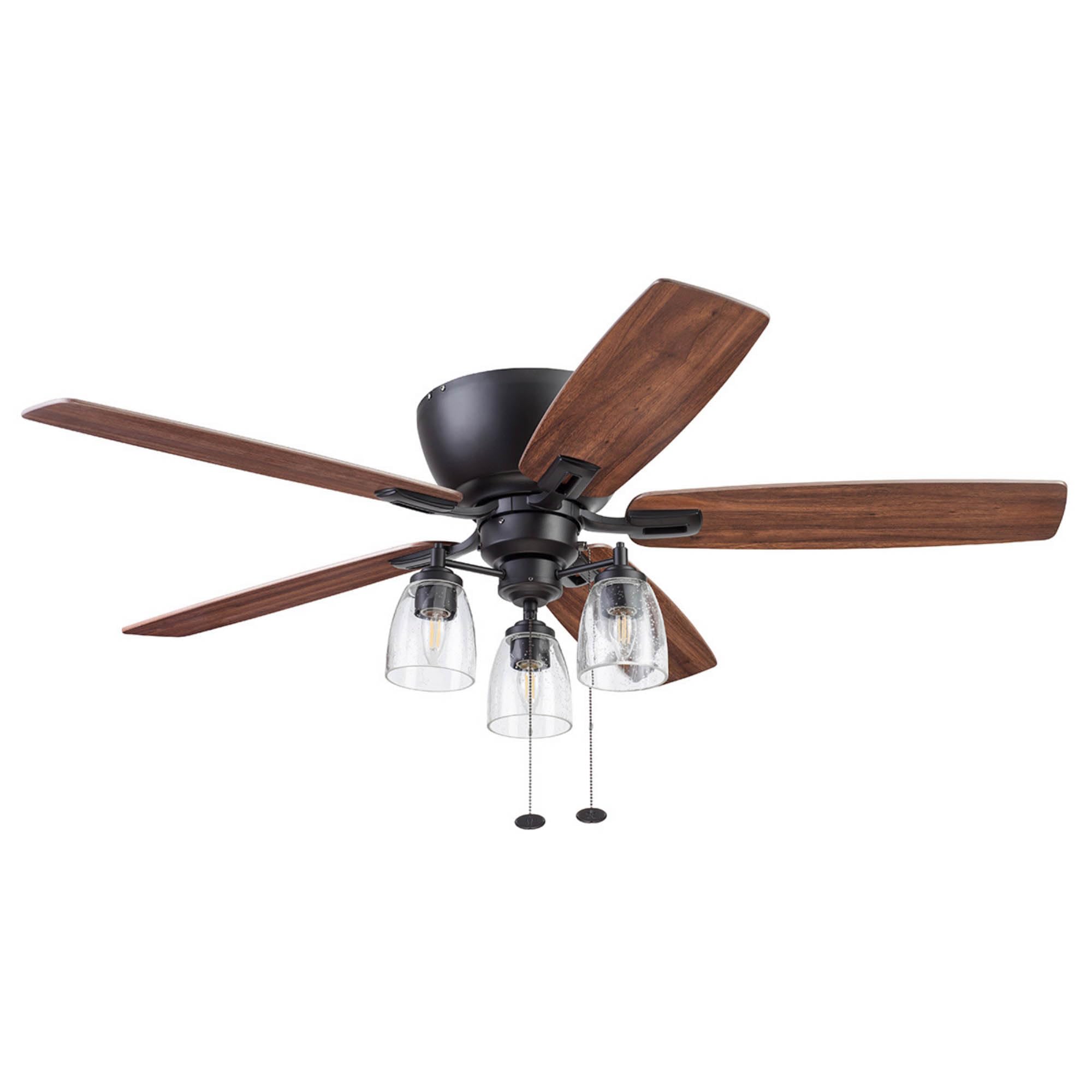Arthur, 52 inch Industrial Farmhouse Flush Mount LED Ceiling Fan with Light, Pull Chain