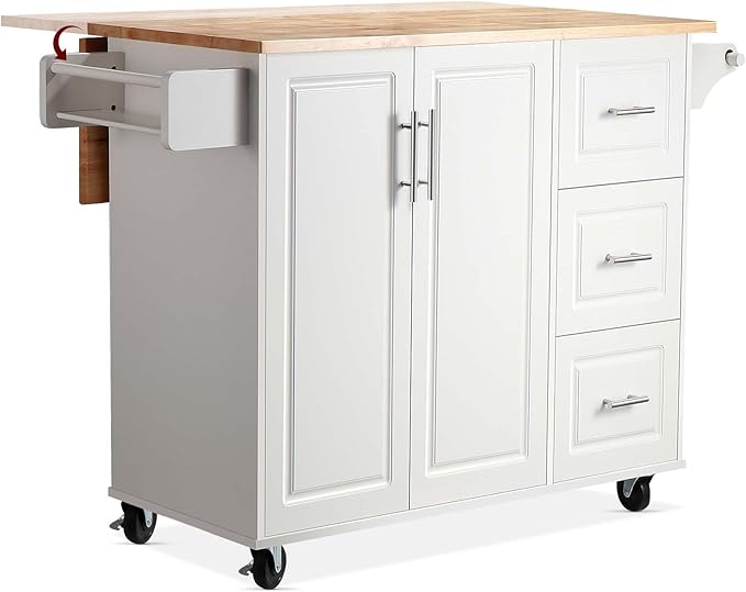 54" Rolling Kitchen Island Cart with Storage, Large Kitchen Cart Cabinet