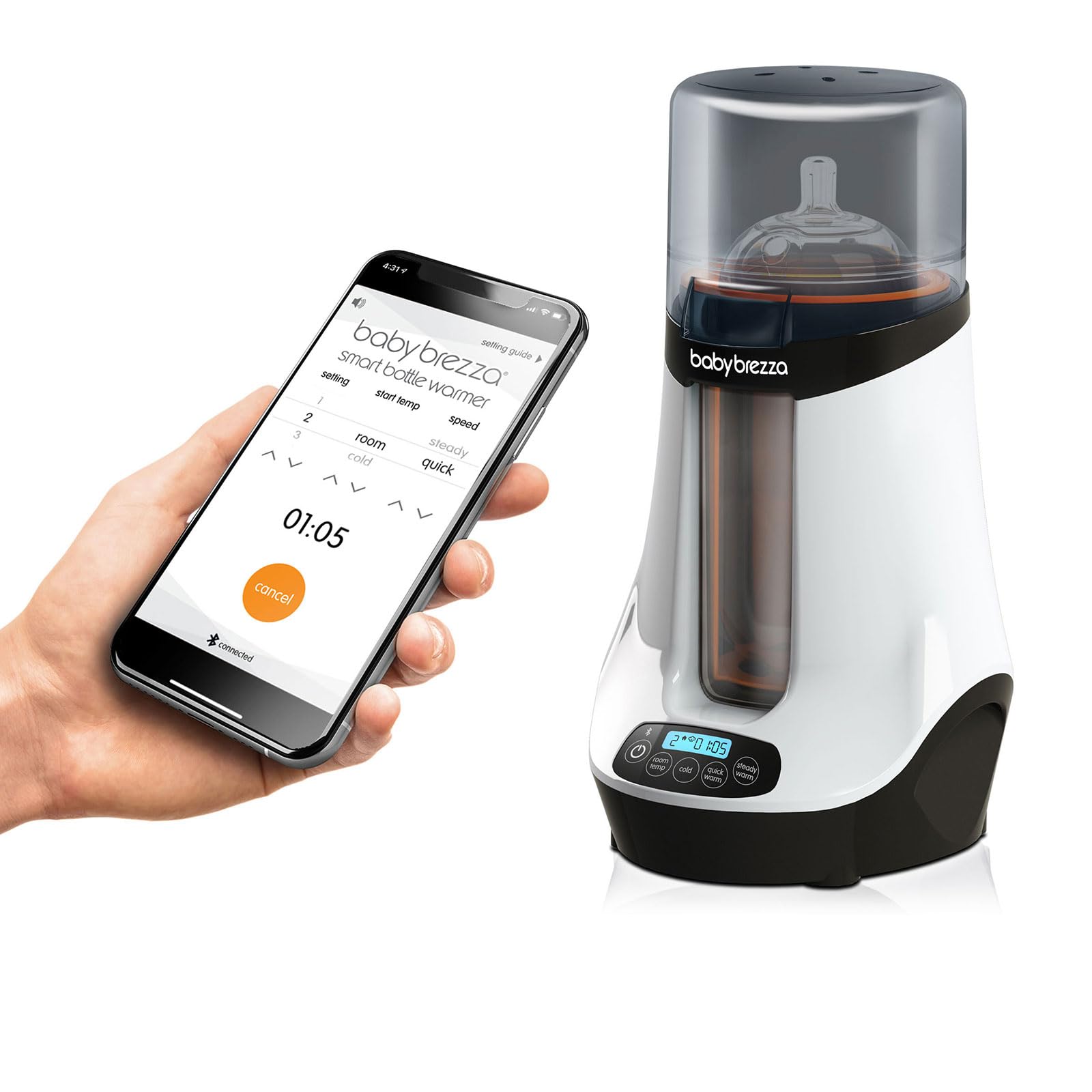 Baby Brezza Smart Baby Bottle Warmer, Breastmilk Warmer + Defroster – Free App - Only Brand with Different Temperatures for Breastmilk + Formula - Universal Fit for All Bottles + Milk Bags