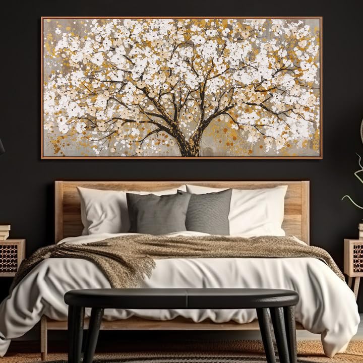 Large Wall Art Gold Abstract Tree Of Life Framed Modern Artwork Canvas Painting