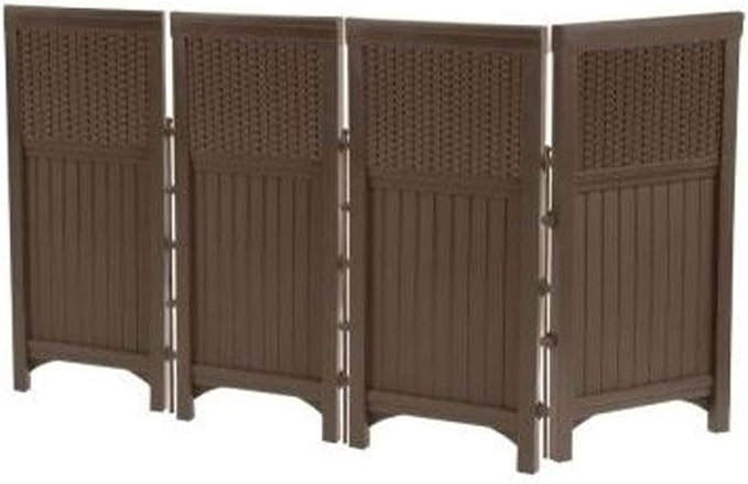 4 Freestanding Wicker Resin Reversible Panel Outdoor Screen Enclosure, Brown, 23"