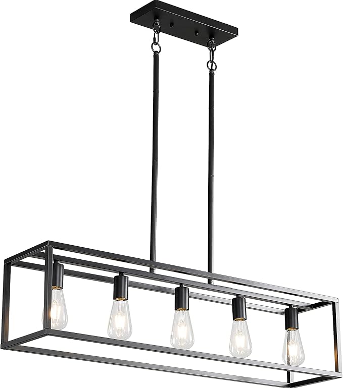 Kitchen Island Lighting, Modern Industrial Chandelier, 5-Light Linear Rectangular