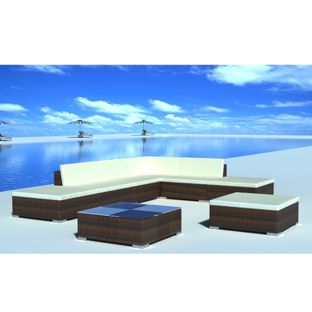 8PC Outdoor Patio Furniture Rattan Wicker Sectional Sofa Chair Couch Set Brown