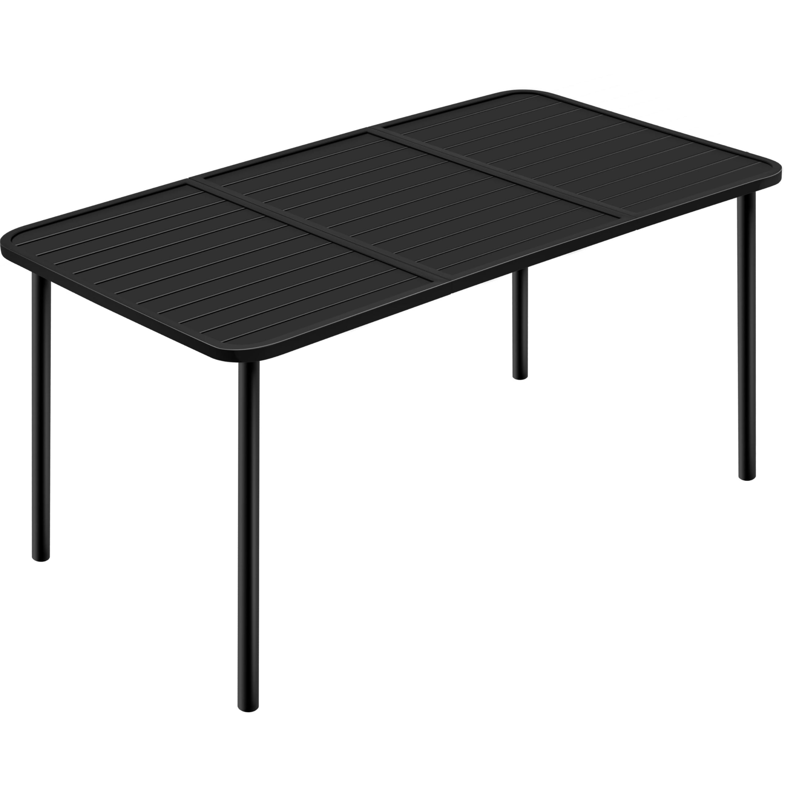 Outdoor Table for 6 Person, Rectangular Slatted Metal Patio Table