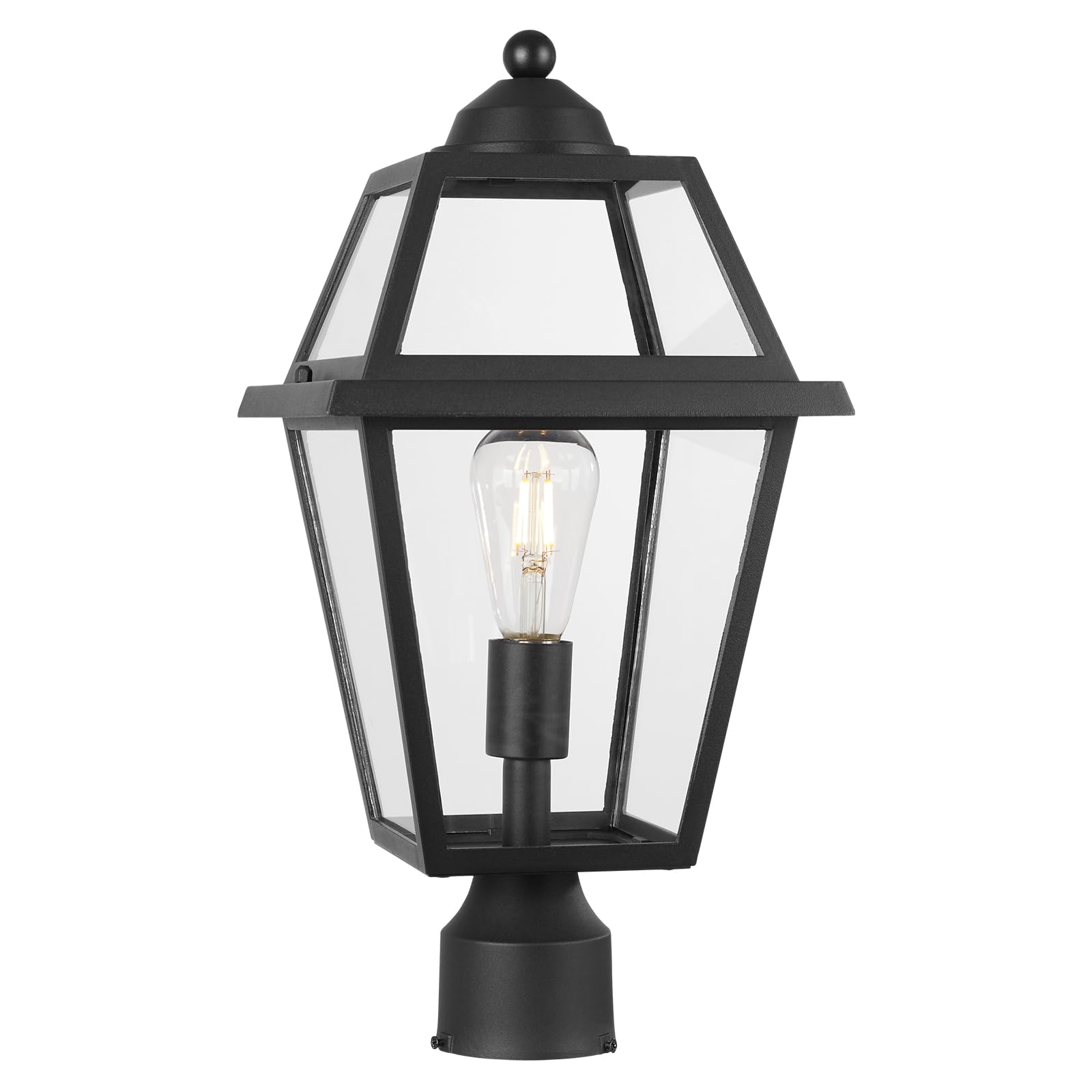 Large Outdoor Post Light Fixture, Colonial Exterior Pillar Lantern with Black Finish & Clear
