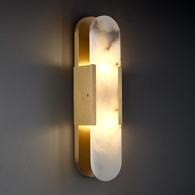 13.8 in Matte Black Alabaster Wall Sconces, Natural Marble Wall Sconces Indoor Alabaster