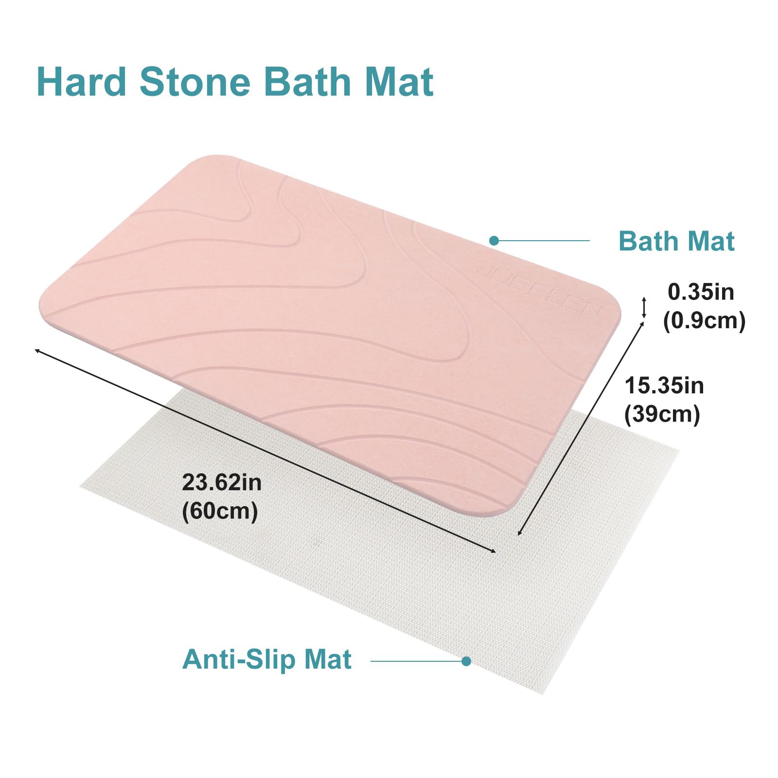 2 Pack Diatomaceous Earth Shower Mat, Stone Bath Mat, Nonslip Super Absorbent Fast-Drying Hard Bath Mat for Bathroom Shower Floor, 23.62 x 15.35 inch, Pink