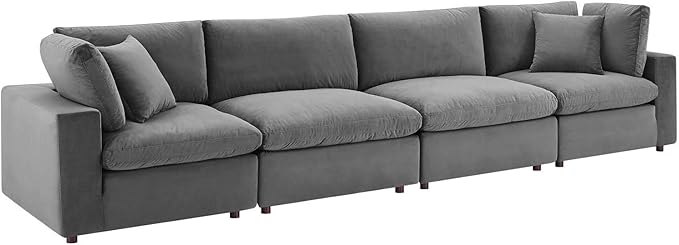 Commix Down-Filled Overstuffed Performance Velvet 4-Seater Sofa