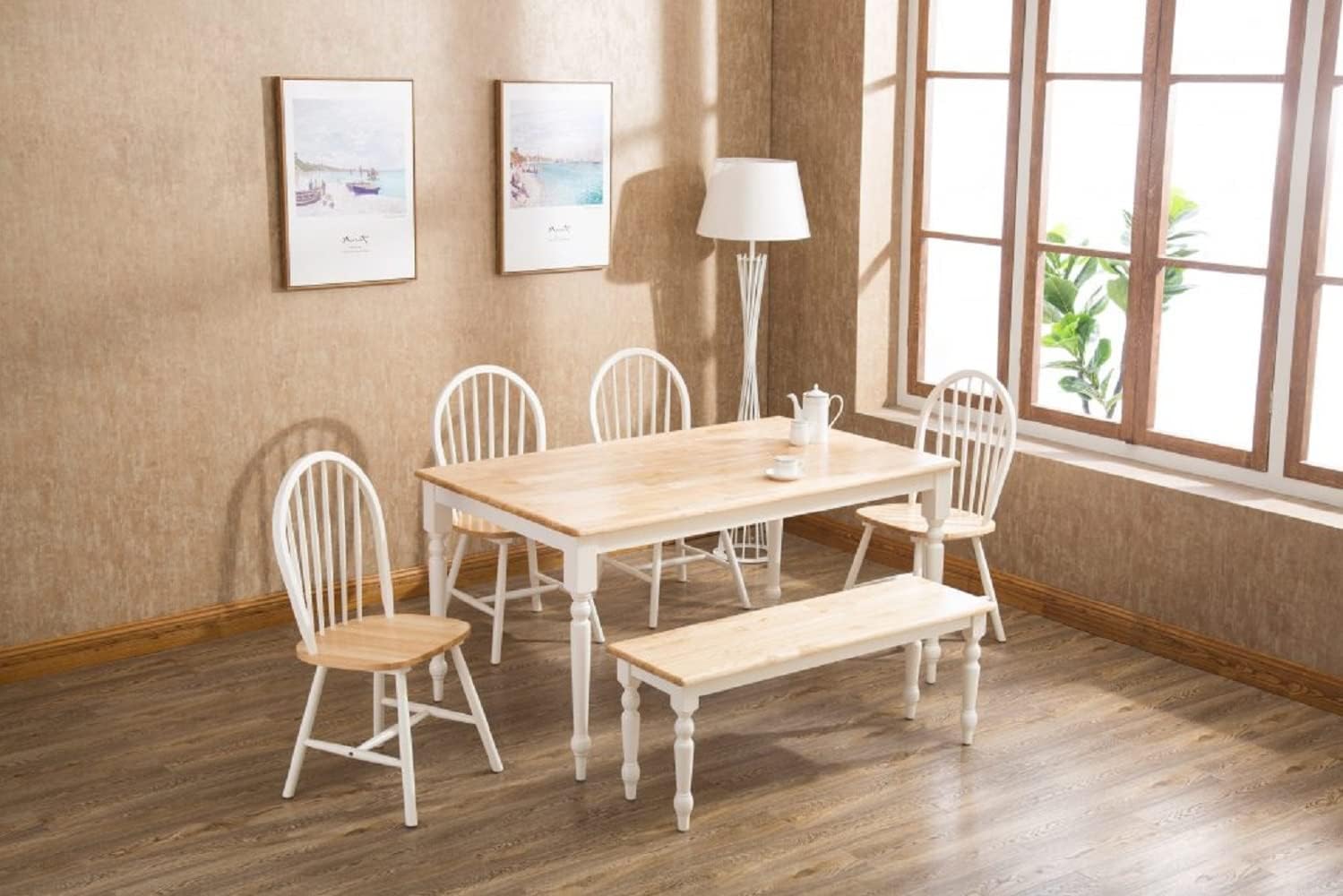 Farmhouse Bench, White/Natural 14 x 48 x 18