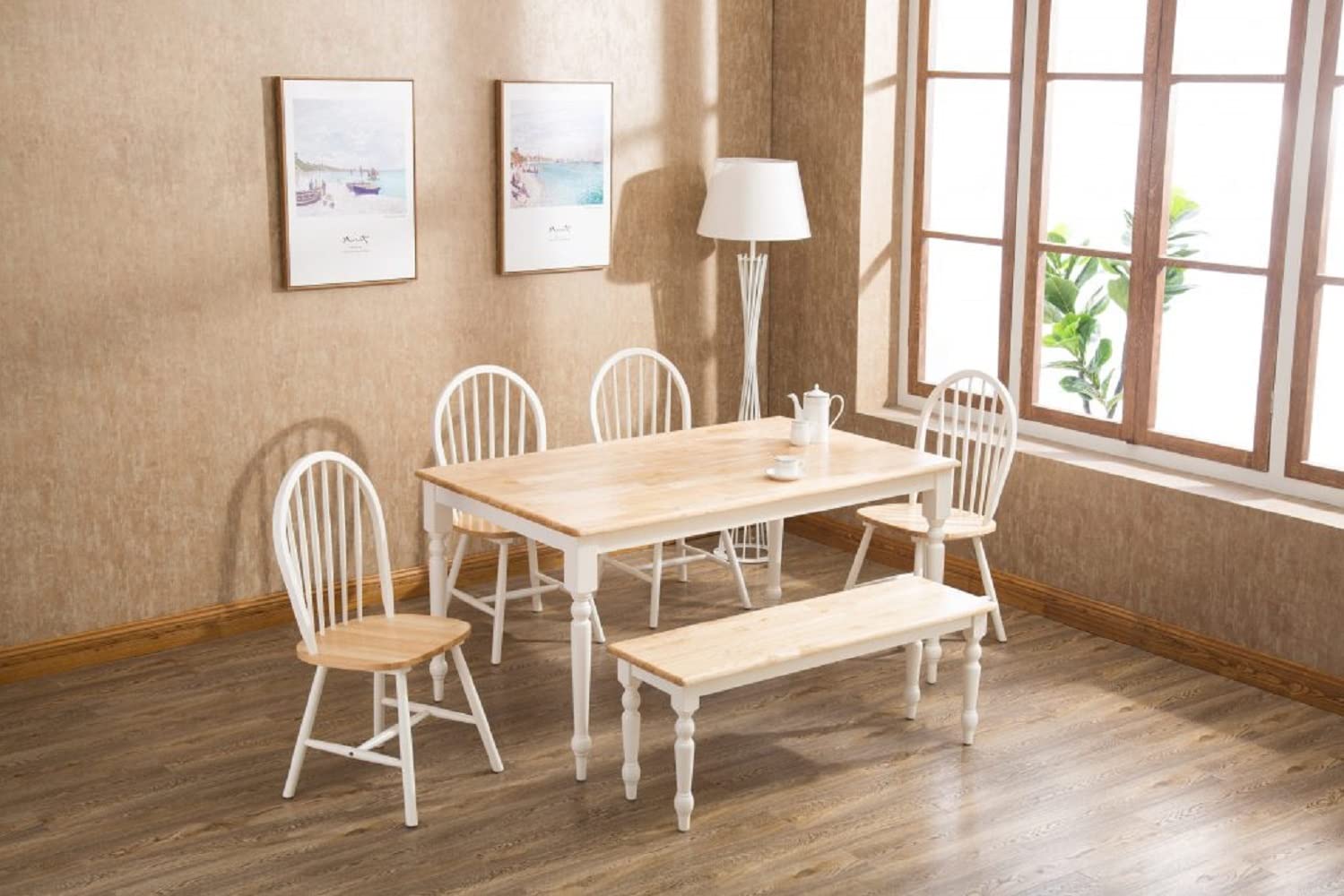 Farmhouse Bench, White/Natural 14 x 48 x 18