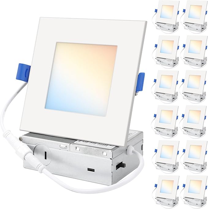 6 Inch Square LED Recessed Lighting, 5CCT Ultra-Thin LED Ceiling Lights
