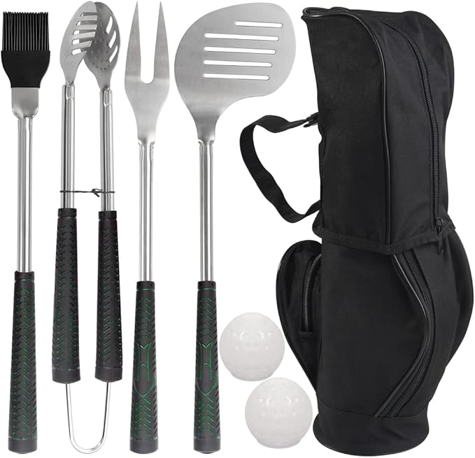 Golf-Club Style BBQ Tools Set Grilling Tools with Rubber Handle - Stainless