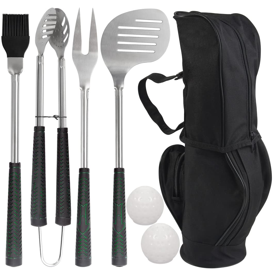 Golf-Club Style BBQ Tools Set Grilling Tools with Rubber Handle - Stainless Steel