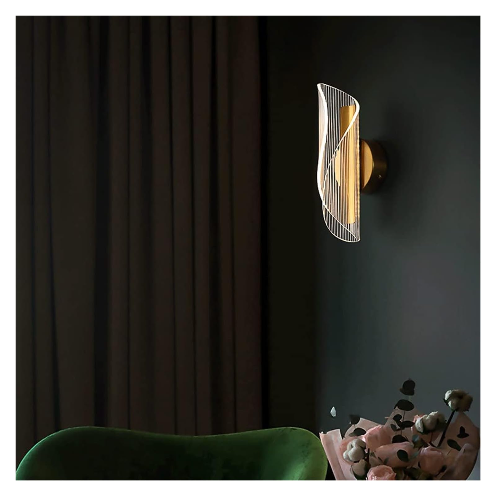 Wall Lamp Acrylic Golden Iron Light Body, 10W LED Spiral Sconces Lamps