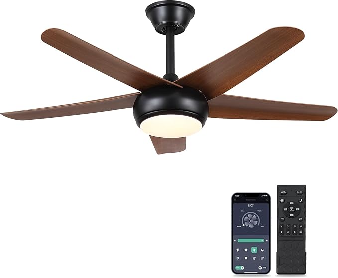 44" Black Ceiling Fan with Lights - Low Profile Ceiling Fans with 5 Reversible Blades