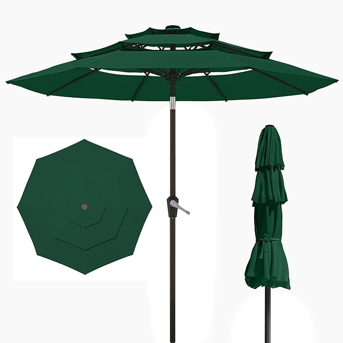 9FT 3 Tiers Patio Umbrella,Outdoor Table Market Umbrella with 8 Fiberglass Ribs for Pool