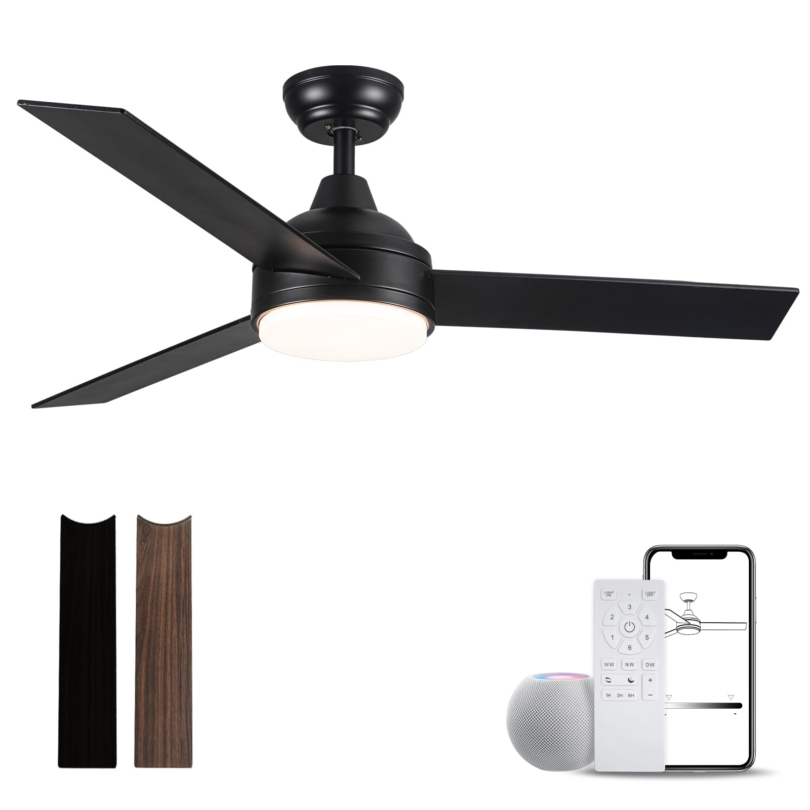 Ceiling Fans with Lights and Remote, 42 Inch Alexa Ceiling Fan with Light, Noiseless