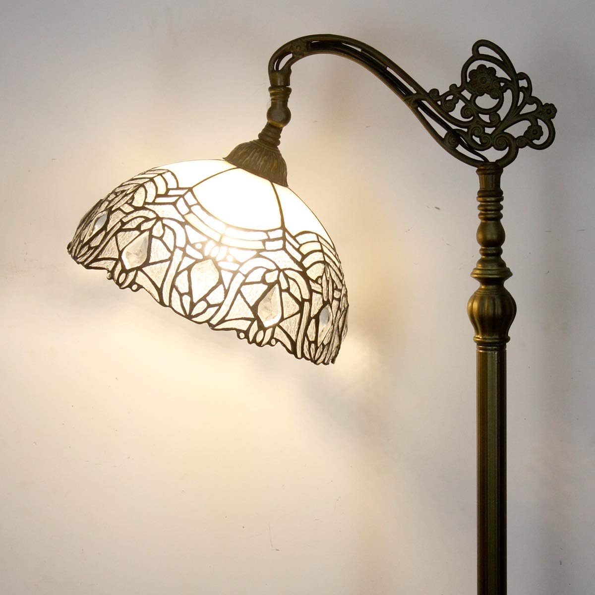 Tiffany Floor Lamp White Crystal Bent Stained Glass Arched Lamp 12X18X64 Inches