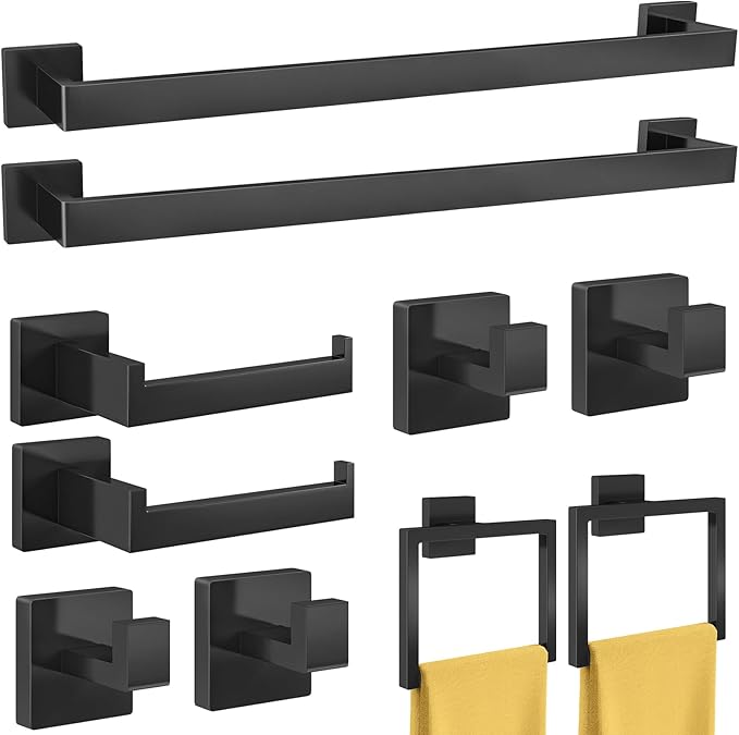 Bathroom Hardware Accessories Set, 10 Piece Black Towel Bar Set Stainless Steel