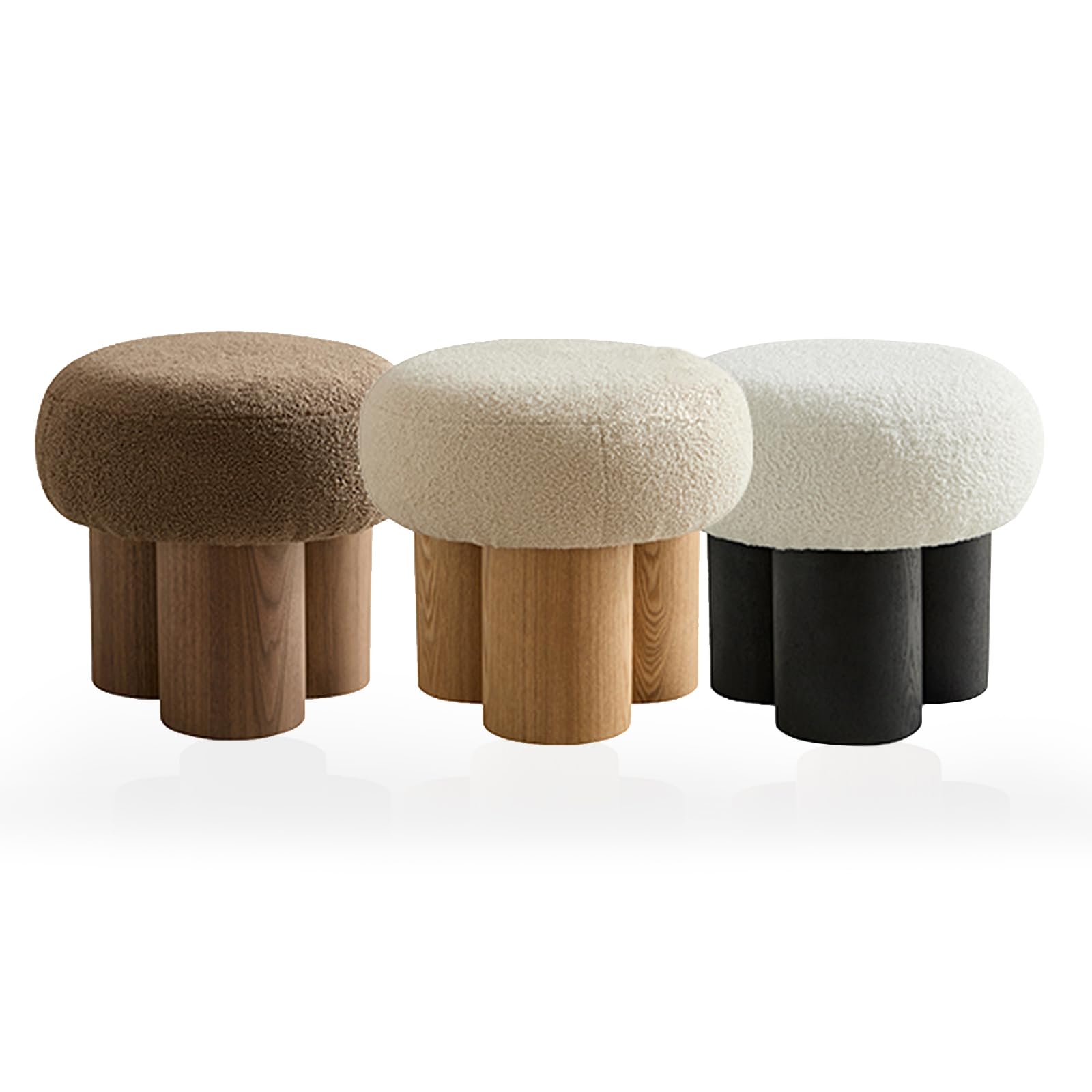 Round Mushroom Ottoman Foot Stool, Boucle Ottoman, Ottomans and Poufs