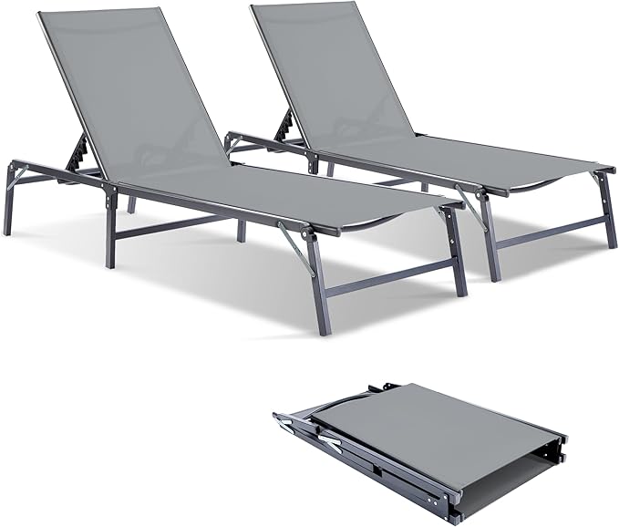 Outdoor Chaise Lounge Chair Set of 2 - Foldable Assemble-Free Outdoor Lounge